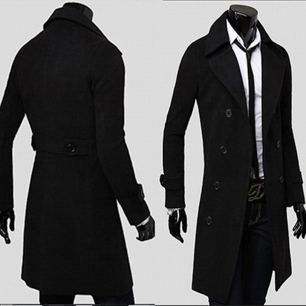 Herr Mode Ull Nedfälld Krage Knapp black XL