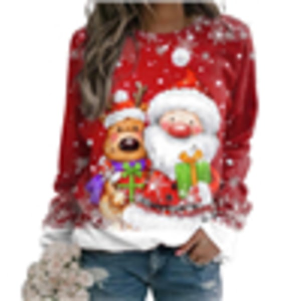 Jul Långärmad Casual Holiday Shirt Toppar Vinter Xmas Gift B 2XL