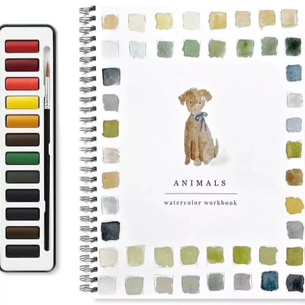Akvarellikirjat, aloittelijaystävälliset lintuaiheiset akvarellikirjat, 12 värin setti Animal