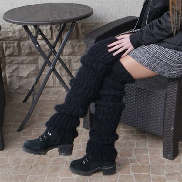 Damstrumpor Extra Stickade Lösa Strumpor Vita Lolita Benvärmare Black