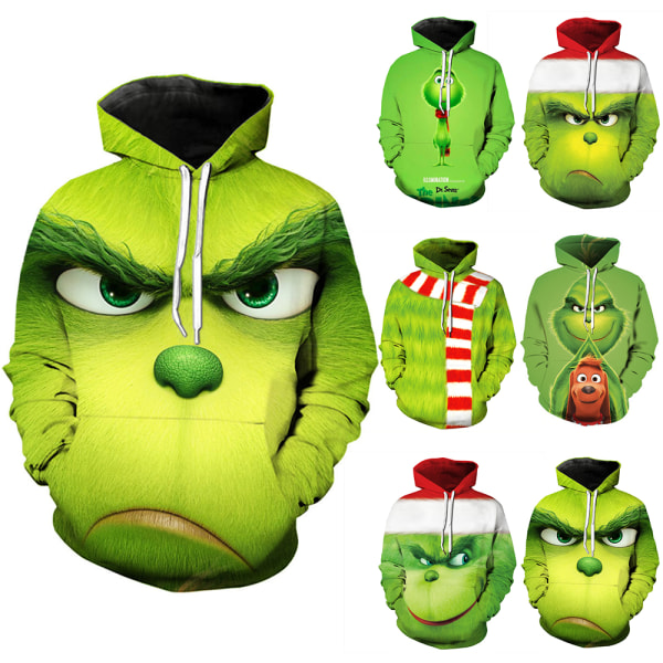 Grinchen 3D Tecknad Jul Tröjor Hoodie Jacka Gåva Män Kvinnor A L
