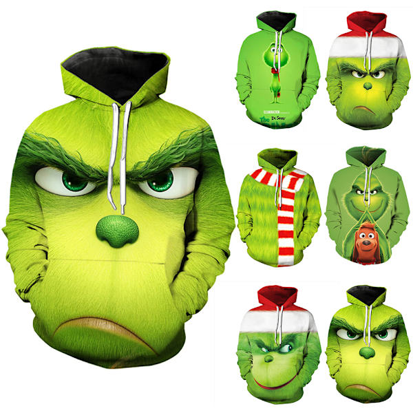 Grinchen 3D Tecknad Jul Tröjor Hoodie Jacka Gåva Män Kvinnor A S
