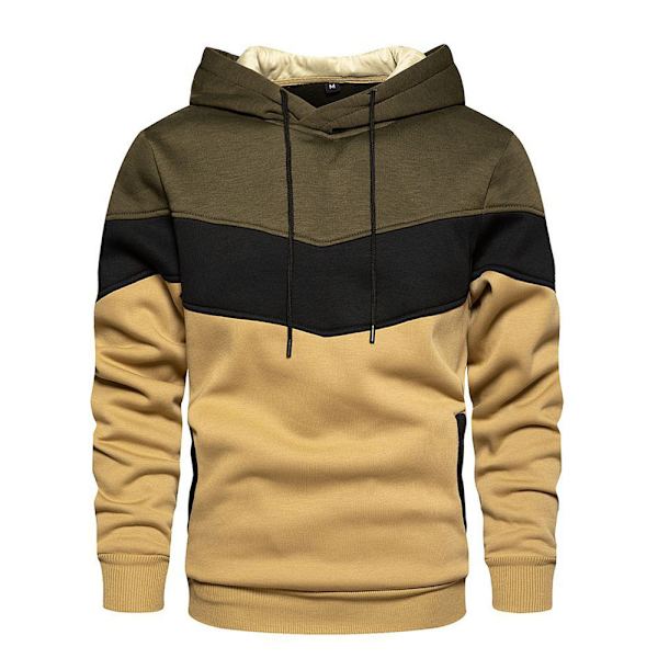 Herre Fargeblokk Snøring Hettegenser Sport Gym Pullover Hettegenser Topper Khaki M