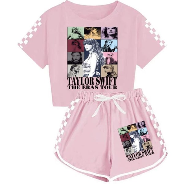 Taylor Swift Barn Flickor Casual träningsoverall Set Kortärmad T-shirt Top Shorts Sommarsportoutfit Pink 130cm