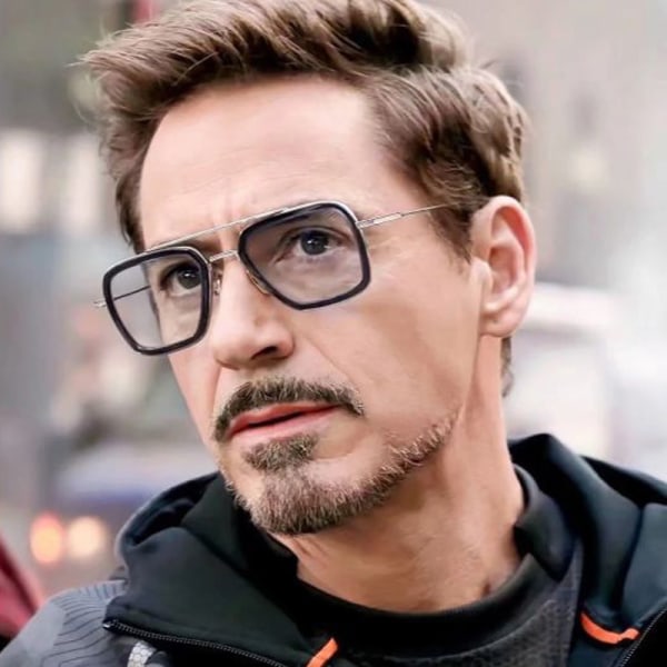 Fyrkantiga solglasögon Avengers Iron Man Klassiska UV-glasögon Silver Frame Black Lenses 1 Pack