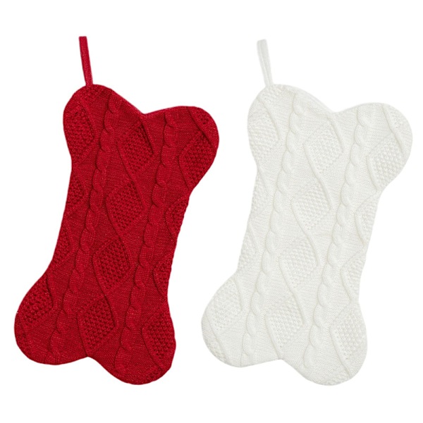Julstrumpor för Hundar Stickade Benformade Julstrumpor för Husdjur Red