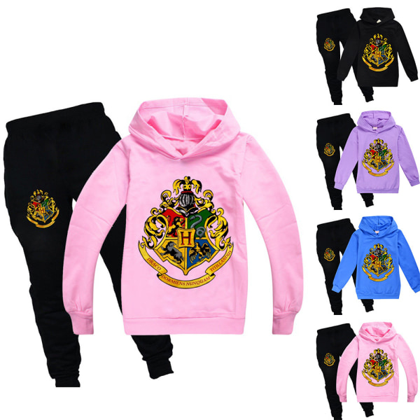 Harry Potter Hoodie Sweatshirt Byxor Träningsdräkt Sportset för Barn pink 130cm
