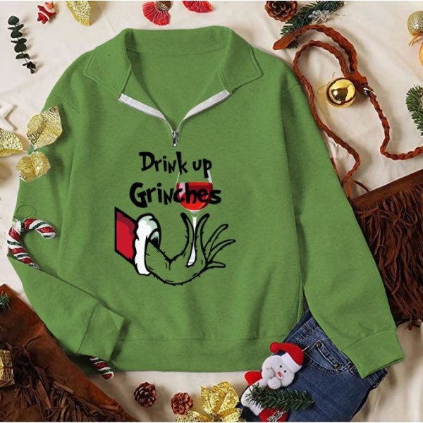 Grinch Christmas Dammode Casual Sweatshirt Toppar B M