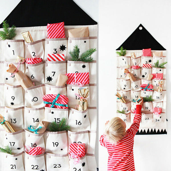 24-dagars Tyg Adventskalender För Jul Upphängande Fickor