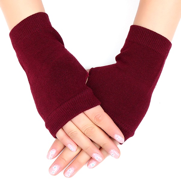 Kvinnor Fingerless Arm Varma vinterhandskar Långa varmare vantar Wine Red