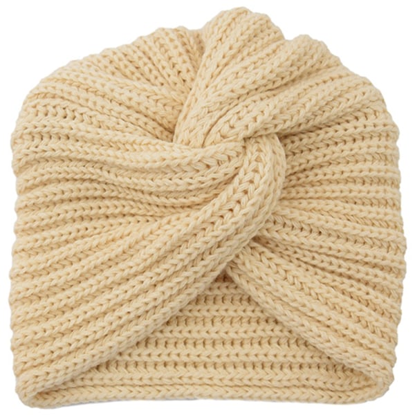 Dam Korsknut Höst Vinter Tjock Kabelstickad Mössa Mjuk Mössa Beige