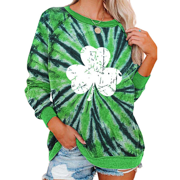 St. Patricks Dag Dame Print Langærmet Sweatshirt Casual L