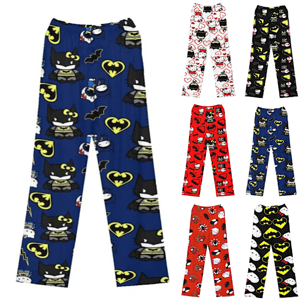 Anime Cartoon Pyjamasbyxor för Kvinnor och Flickor - Söta Kattmönster, Mjuka och Bekväma Loungebyxor, Sömnkläder F 2XL