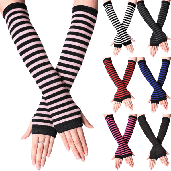 Randiga fingerlösa handskar Armvärmare Damer Damvantar Black Rose red