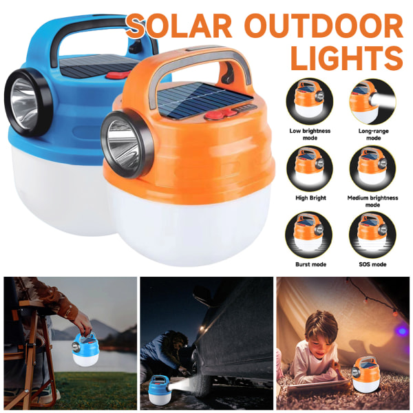 Bärbar Solar LED campinglampa USB uppladdningsbar glödlampa för in/utomhus tältlampa Orange