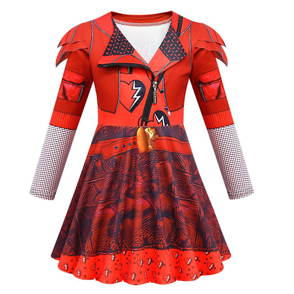 Flickor Descendants 4 Röd Chloe Charming Cosplay Kostym Jumpsuits Barn Halloween Present Bodysuits Festkläder 140cm