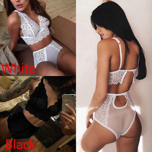 Kvinnors sexiga halterneck genomskinliga underkläder string Black 3XL