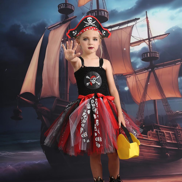 Kids Pirate Costume Girls Captain Dress Halloween Cosplay Outfit M