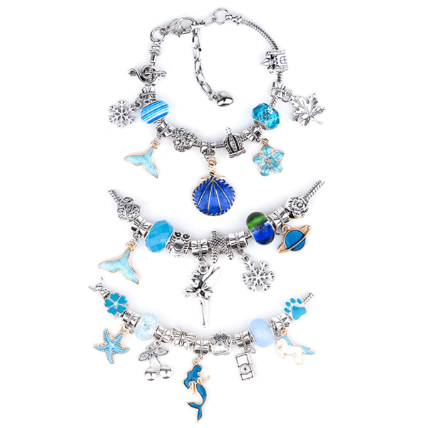 Damarmband Halsband Present Pandora Bead Set DIY Xmas Gift Blue