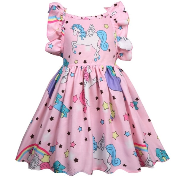 Färgglada Unicorn Printing Princess Klänning Sleeve Sweet As Pics 5-6Years