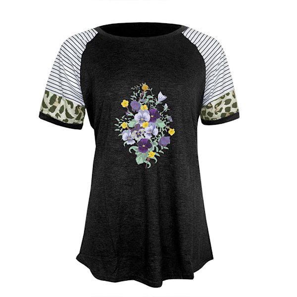 Naisten kesäkukkainen T-paita toppi leopardi rento pusero Dark Grey 2XL
