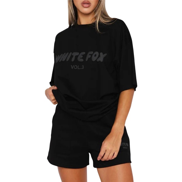 2024 Hot Sell White Fox Boutique Dam träningsoveraller 2PCS T-shirt Top Shorts Byxor Black M