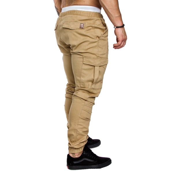 Män Elastisk midja Cargo Combat Byxor Jogger Cuffed byxor khaki 3XL