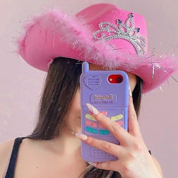 Western Style Rosa Cowboy Hat Tiara Cap Cowgirl Cosplay Party pink raw edge