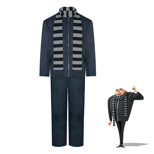 Gru Kostume Sort Grå Stribet Halstørklæde Halloween Rollespil Tilbehørssæt til Voksne Mænd M