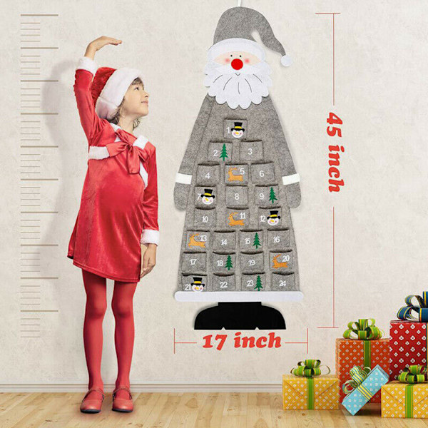 DIY Julkalender i Filt - Hängande Smycke med Jultomten grey