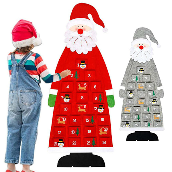 DIY Julkalender i Filt - Hängande Smycke med Jultomten grey