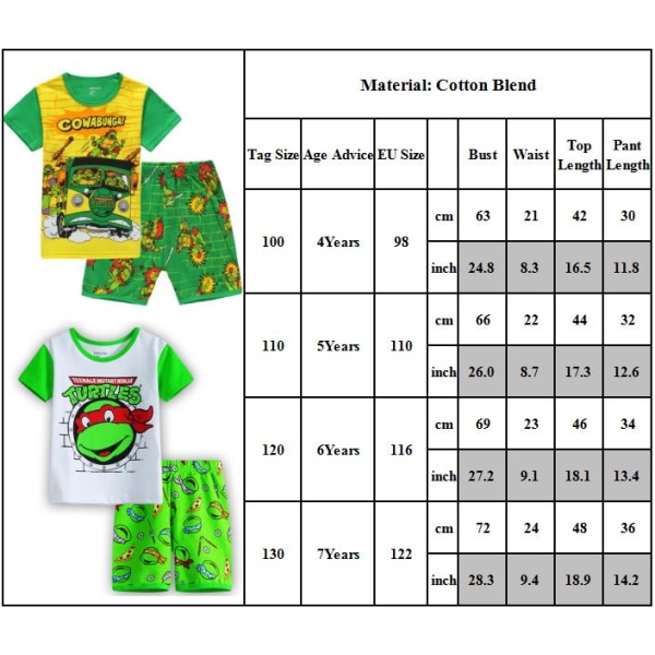 Barn Pojkar Flickor Ninja Turtle Pyjamas Kortärmad T-shirt Shorts Set Ålder 4-7 år #2 100cm