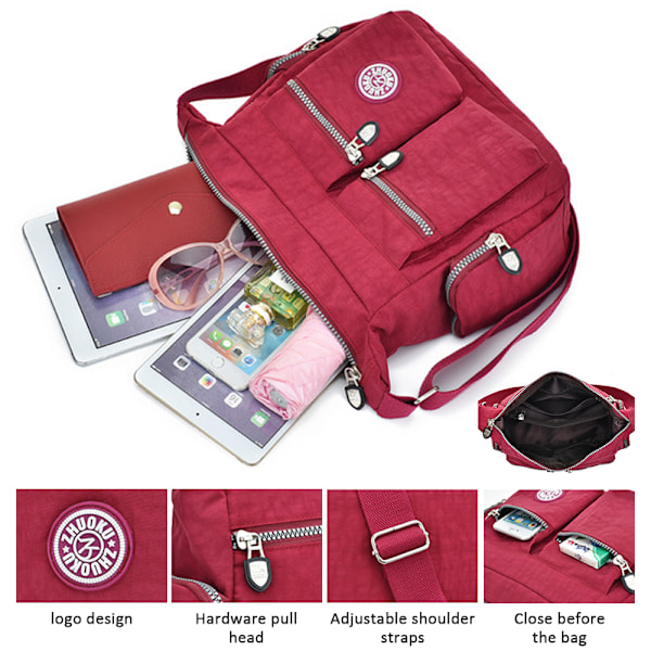 Damväskor Messenger Cross Body Väskor Axelväska Semester Resväska Handväskor Wine Red
