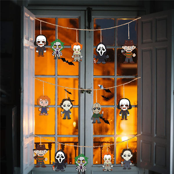 8 stk. Halloween-anheng i tre, tredekorasjoner 8PCS