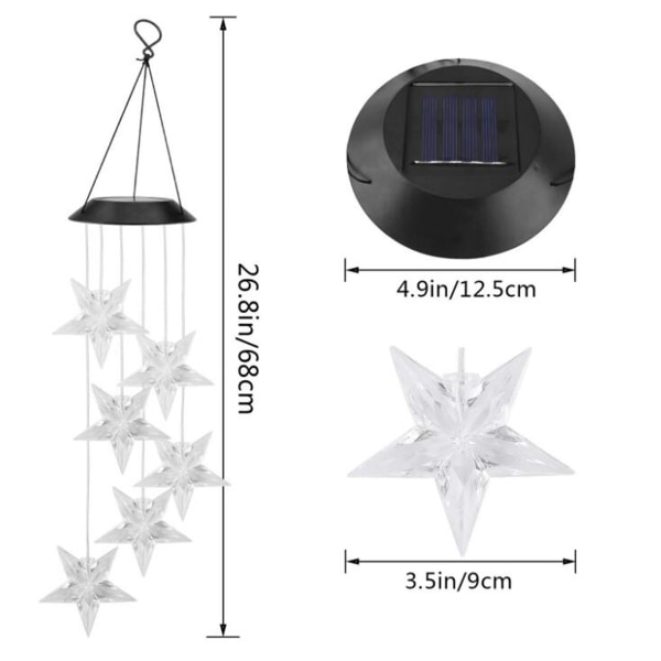 Solar Star Wind Chimes Färgskiftande LED Vattentät Wind Bell