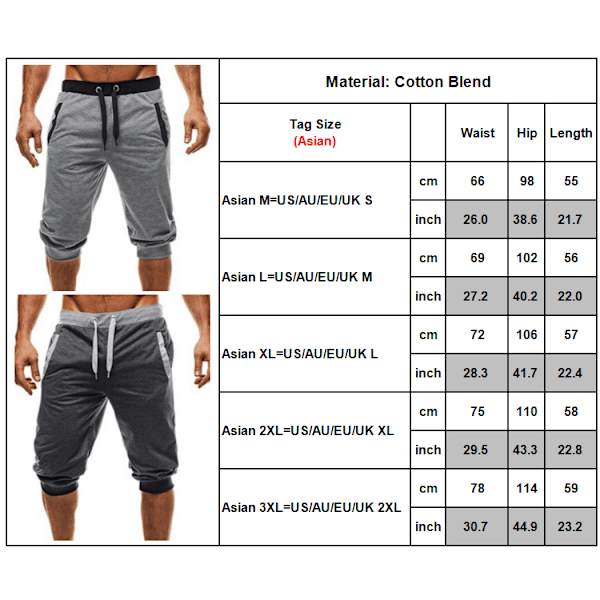 Herre Casual Shorts 3/4 Joggingbukser Knæshorts Sort 3XL