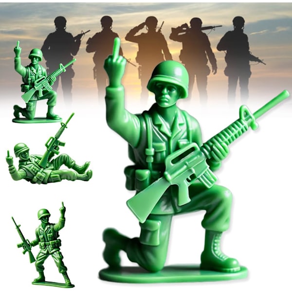Morsomme grønne soldater, Mini langfinger-soldatstatue, soldatstatue ornament, soldatfigurer, militært tema skrivebordsdekorasjon C