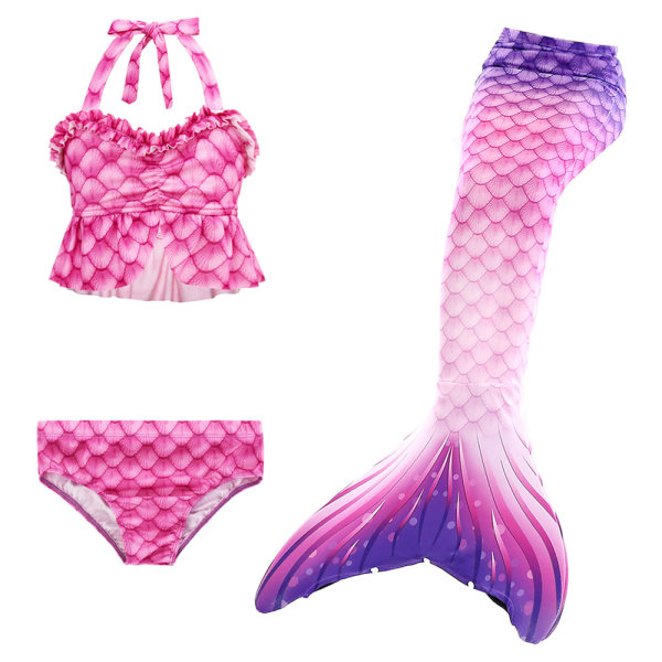 Barn Flickor Mermaid Tail 3ST Set Kostym Baddräkt Badkläder Strandkläder Ålder 2-13 år C 110cm