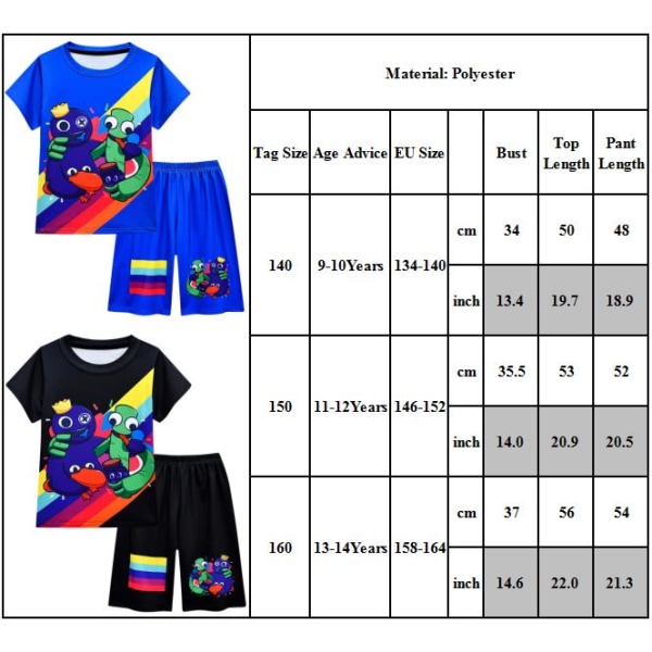 Rainbow Friends Barn Pojkar T-shirt Shorts Set Top Pyjamas Set black 140cm