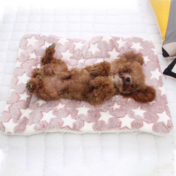 Valp husdjur filt katt säng madrass mjuk varmare matta Pink Star 61*41cm