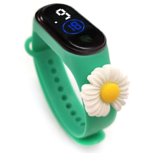 Tjej söt tecknad sport vattentät band LED digital watch Green