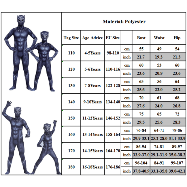 Venom Spiderman Black Panther Vuxna Bodysuit Barn Maskeraddräkt Superhjälte Kostymer Barn Pojkar Halloween Fest Cosplay Jumpsuit Outfits 130cm