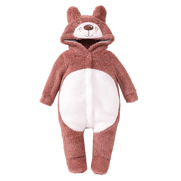 Djur Plysch Pojke Flicka Bodysuit Nyfödd Jumpsuit med Huva Julklapp light brown 6-9M