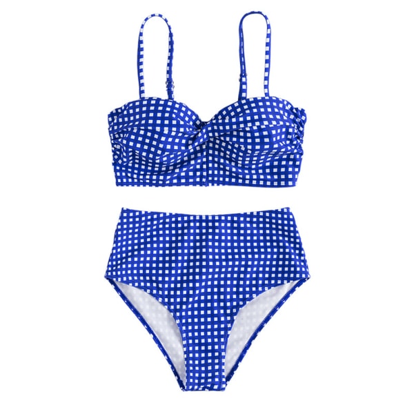 Vadderad BH för kvinnor Bikini Set Baddräkt Lattice Badkläder Sommar Beachwear Baddräkt Blue S