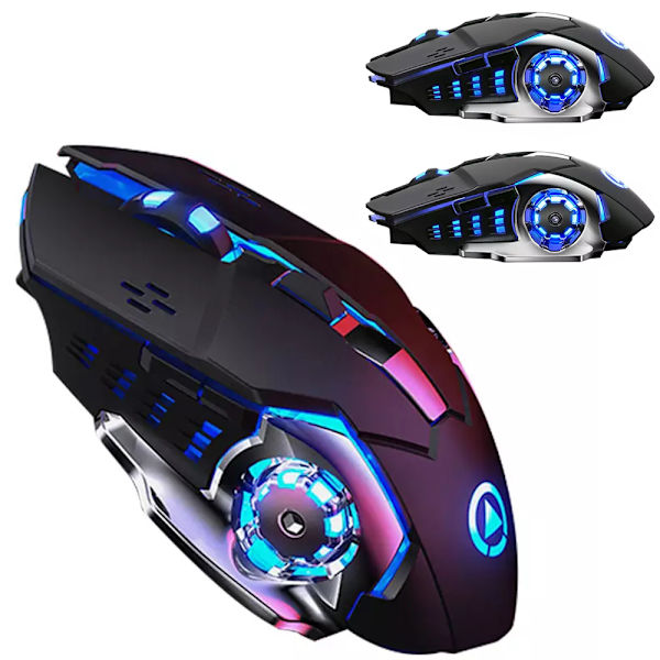 2,4 GHz trådlös spelmekanisk mus RGB Ergonomic Mute-möss för hemmakontor Black