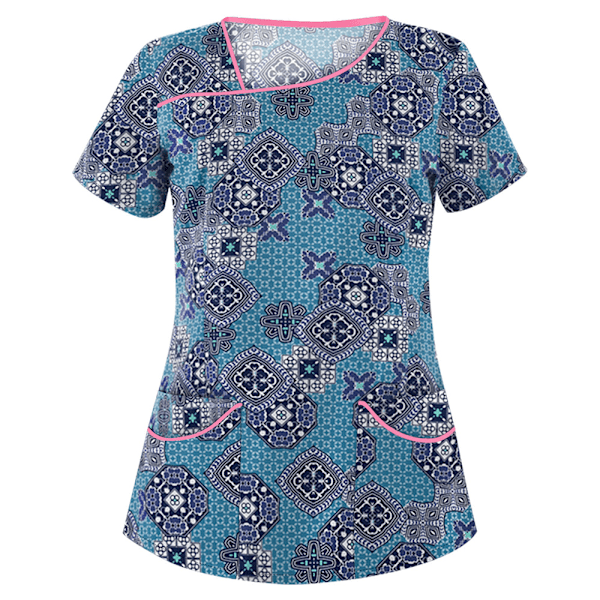 Dame Tegneserie Trykt Medisinsk Uniform Sykepleier Skrubb T-skjorter Topper Bluse Tee #7 M