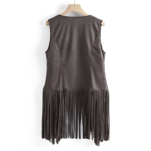 Ärmlös väst med tofsar för damer 70-tals tofsjacka kofta grey 2XL