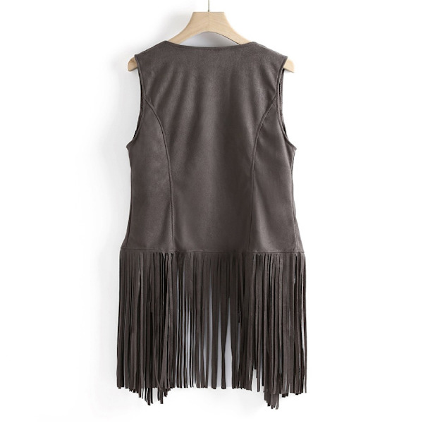 Dame kvast ærmeløs vest 70'er kvast jakke cardigan grey M