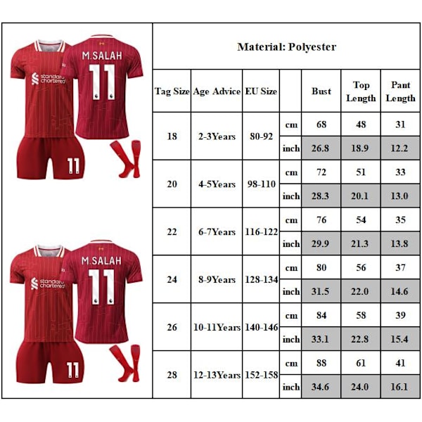 24-25 Liverpool Tröja Barn Fotbollströja Kit Sportkläder #11 M.SALAN Fotbollsdräkter Fotbollslag Tröja Med Strumpor 18