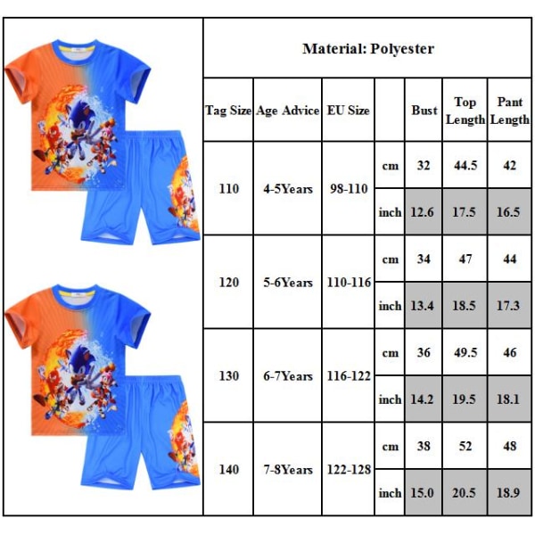 Sonic Kids 3D Print T-shirt Kortärmad Anime Shorts i två delar 110cm
